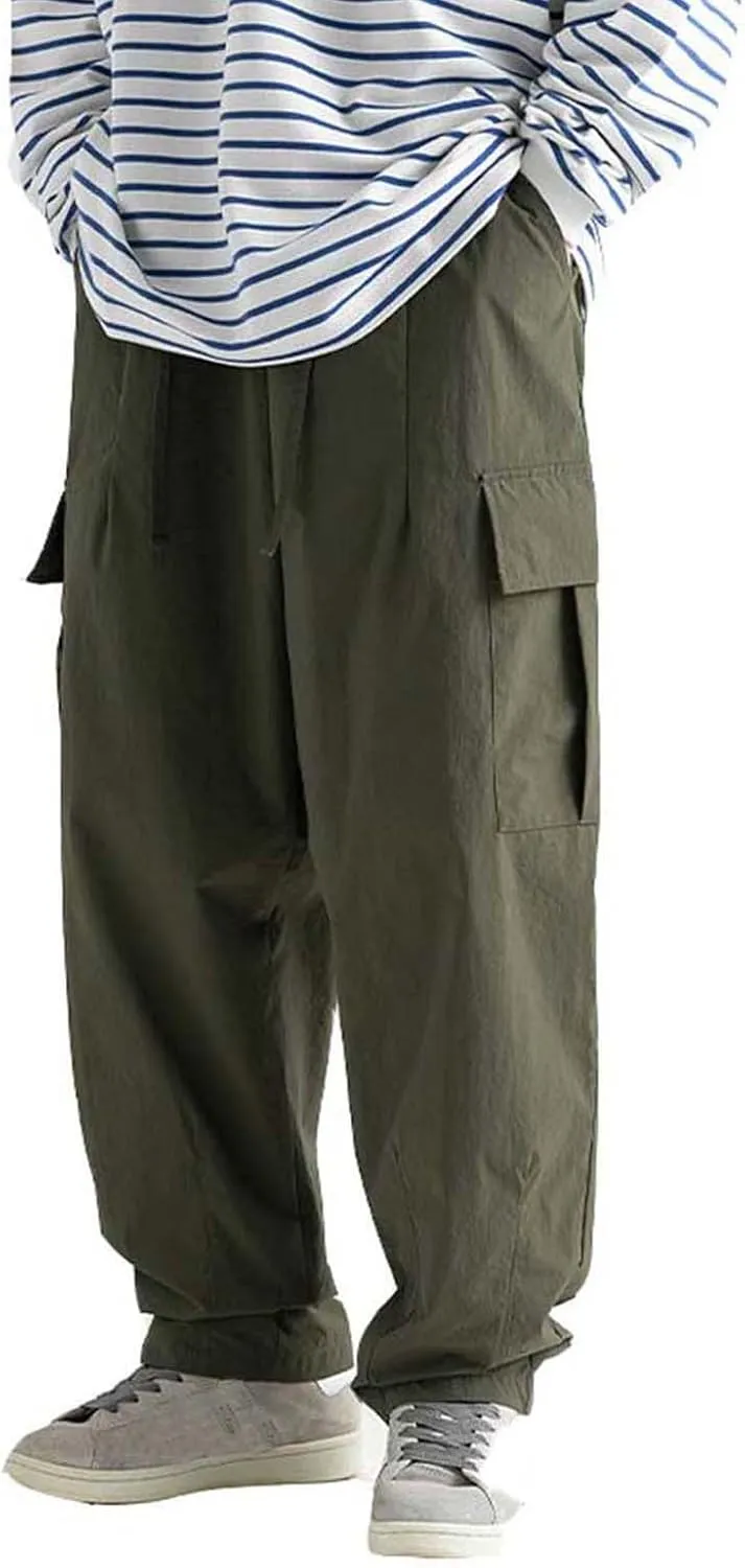 Men's Cargo Pants Elastic Waist Pockets Hip Hop Baggy Casual Fashion Pants Mens Pants Cargo