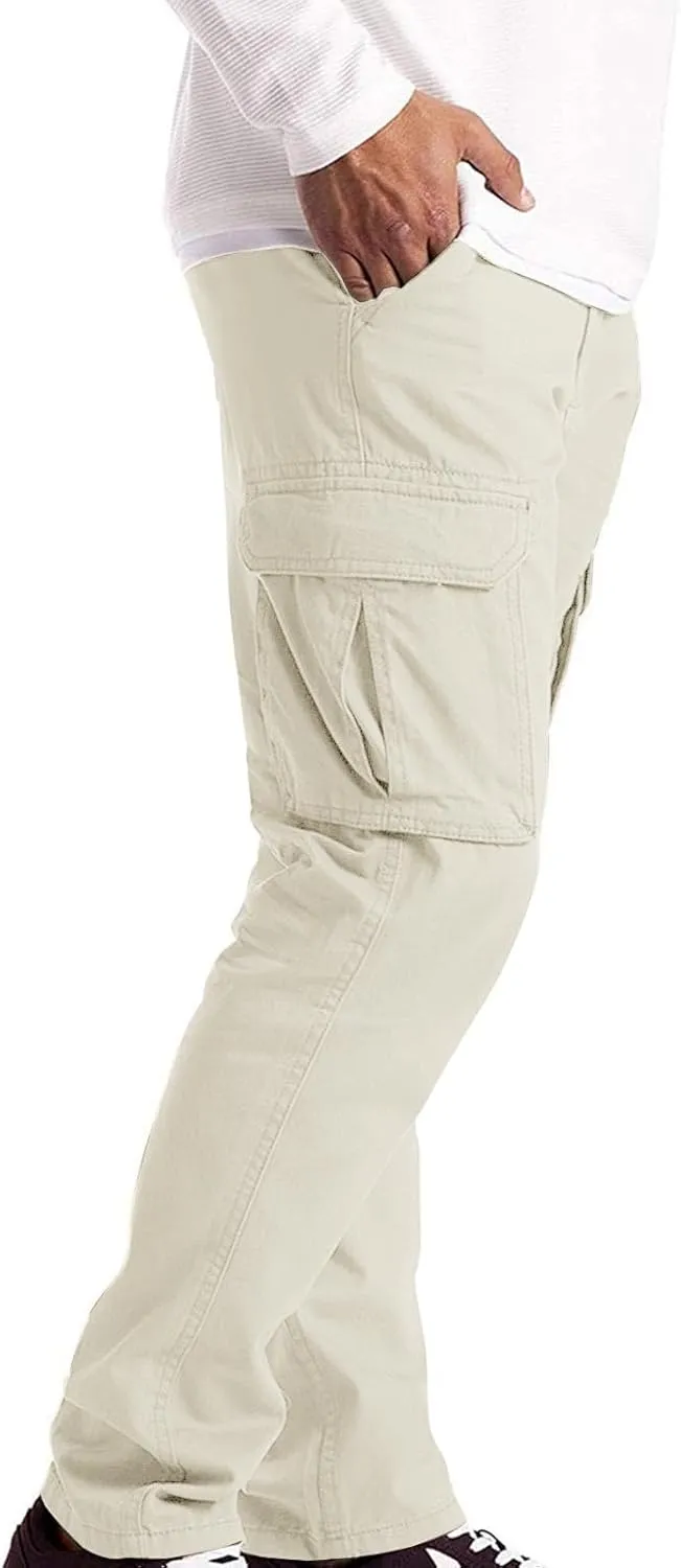 Men’s Cargo Pants Plain Drawstring Elastic Waist Summer Work Pants Casual Plain Sport Trousers with Multi Pockets