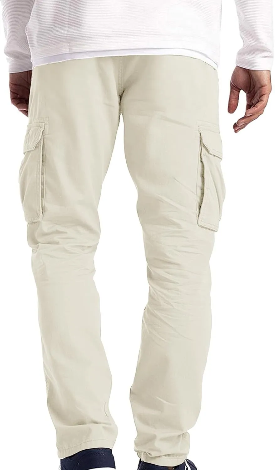 Men’s Cargo Pants Plain Drawstring Elastic Waist Summer Work Pants Casual Plain Sport Trousers with Multi Pockets