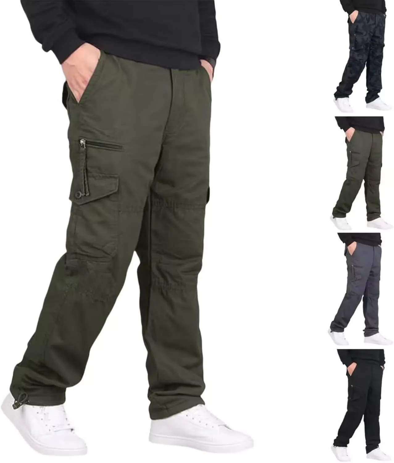 Mens Cargo Pants Workwear Pants for Men Flannel Lined Cargo Pants Men's High Stretch Multi-Pocket Cargo Pants Mens