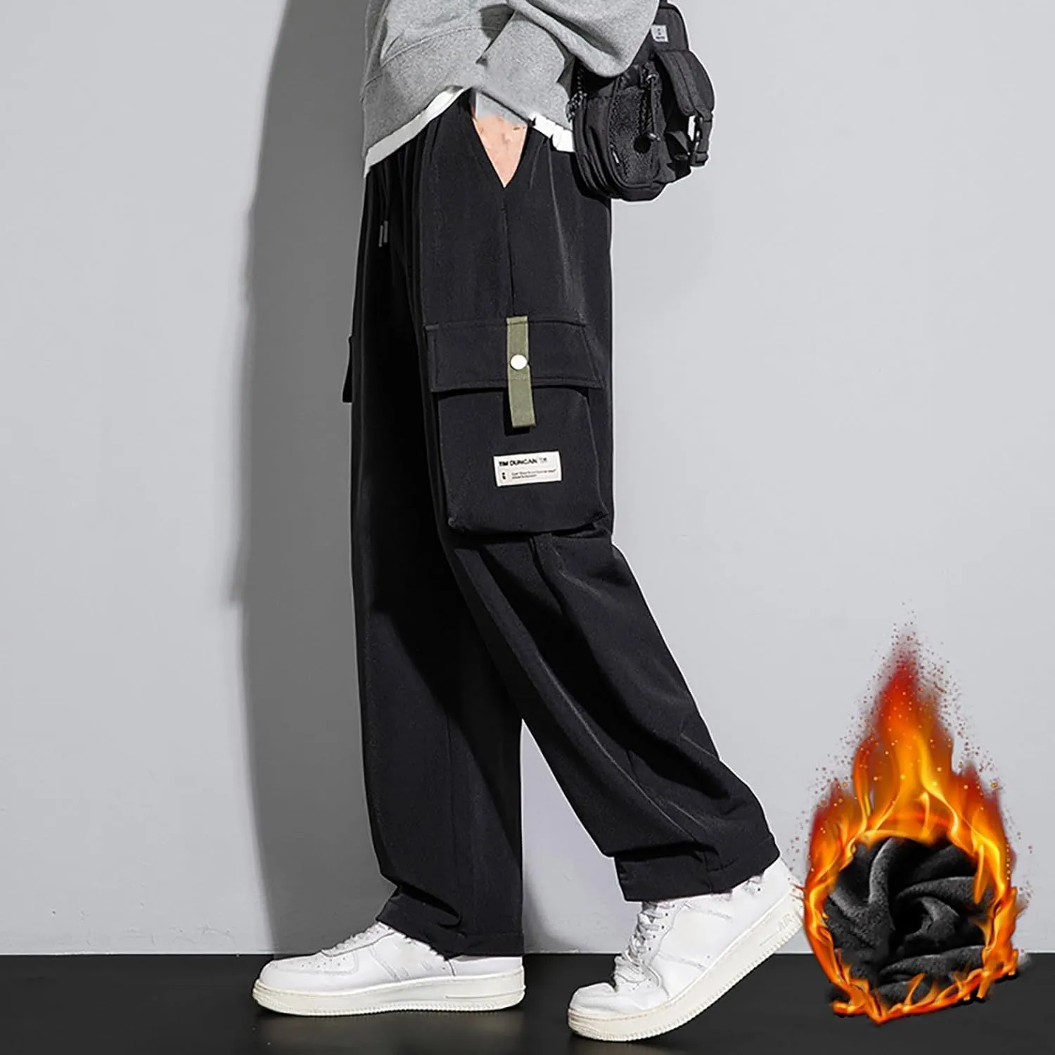 Mens Cargo Pants Workwear Pants for Men Flannel Lined Cargo Pants Men's High Stretch Multi-Pocket Cargo Pants Mens