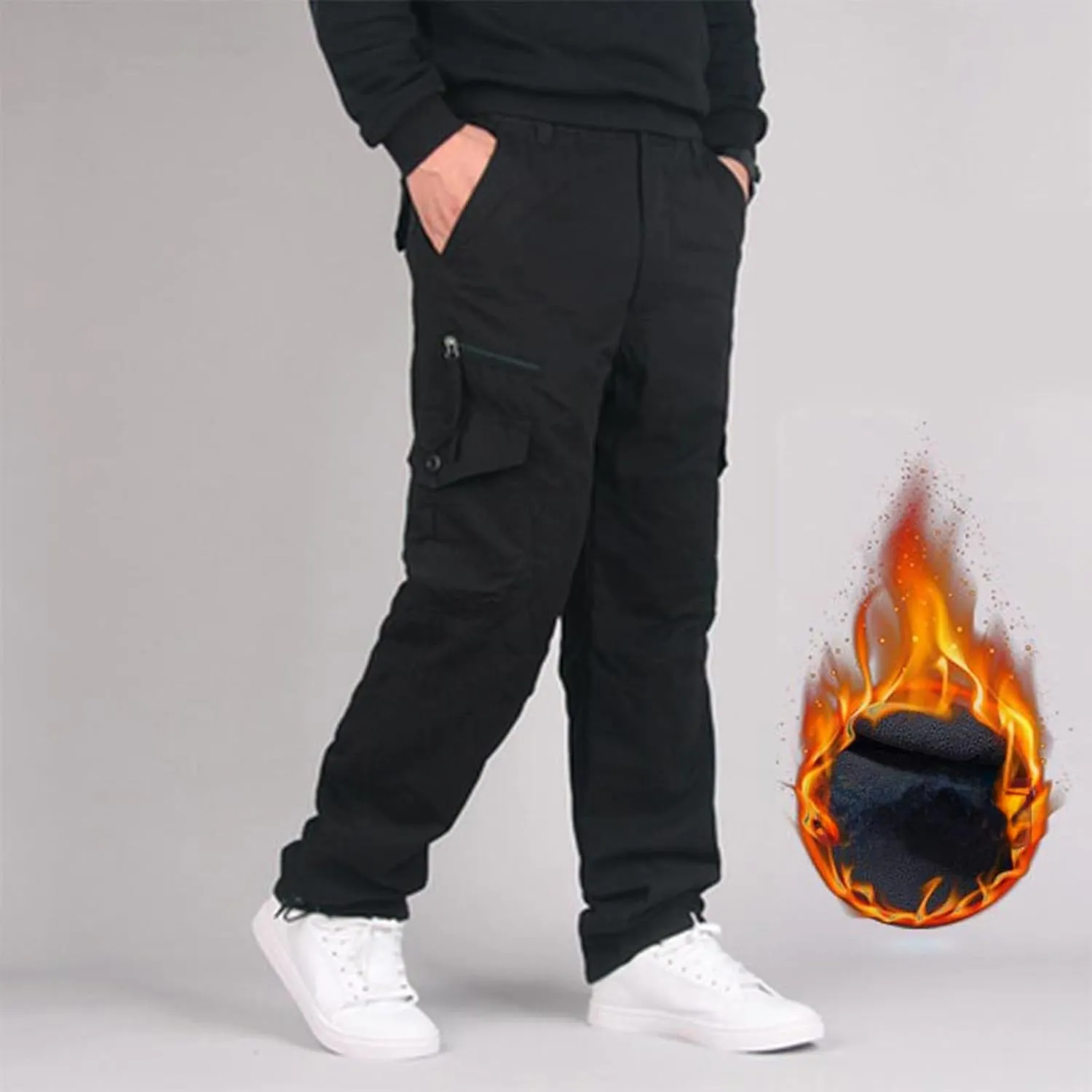 Mens Cargo Pants Workwear Pants for Men Flannel Lined Cargo Pants Men's High Stretch Multi-Pocket Cargo Pants Mens