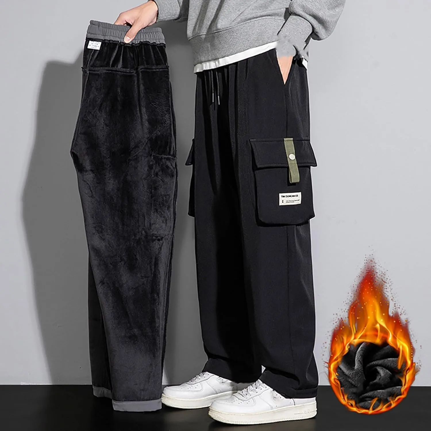 Mens Cargo Pants Workwear Pants for Men Flannel Lined Cargo Pants Men's High Stretch Multi-Pocket Cargo Pants Mens