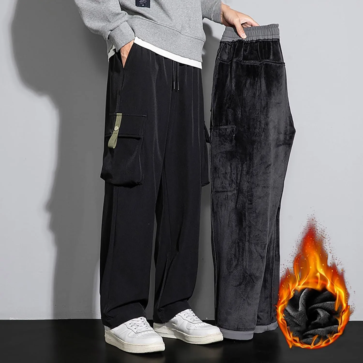 Mens Cargo Pants Workwear Pants for Men Flannel Lined Cargo Pants Men's High Stretch Multi-Pocket Cargo Pants Mens