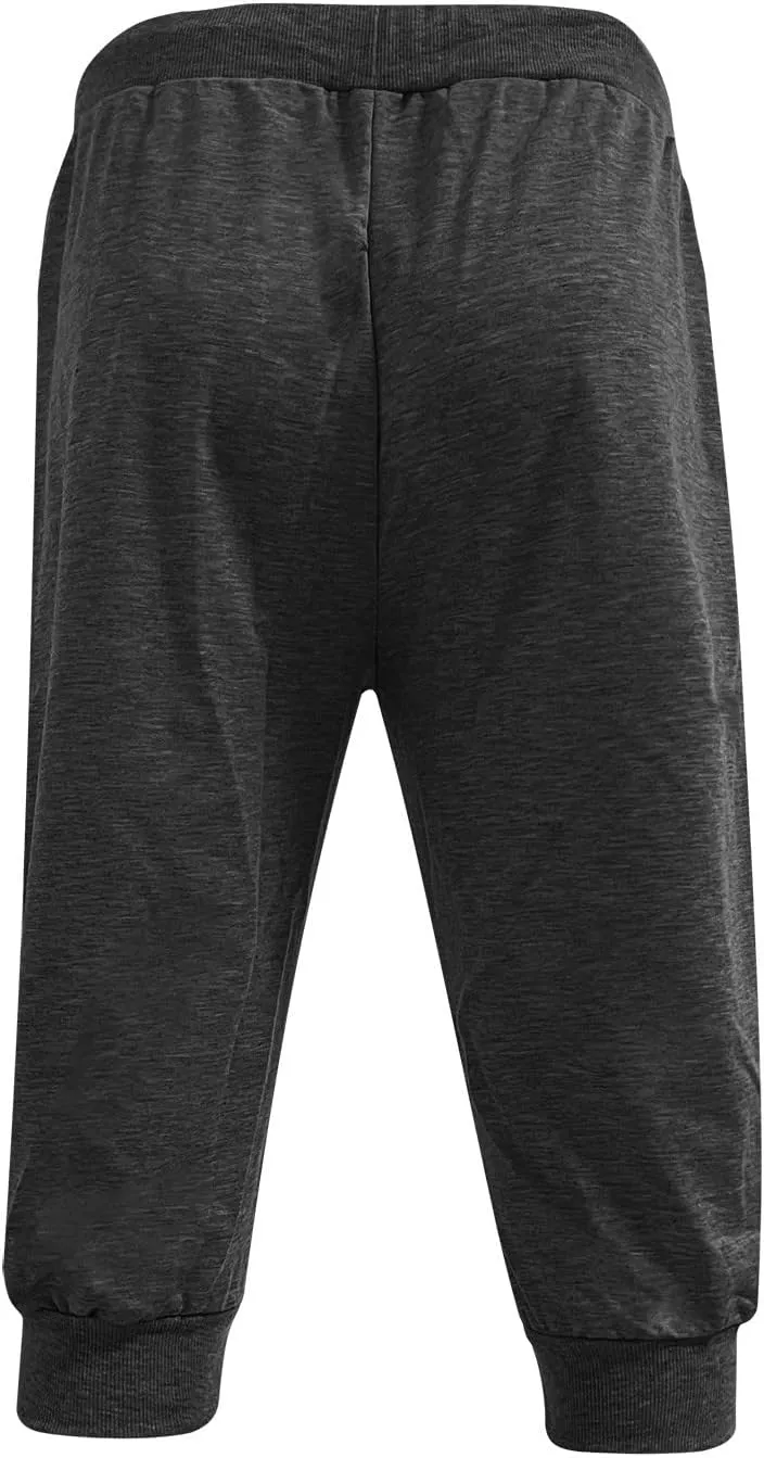 Mens Casual Capri Pants 3/4 Jogger Yoga Pants Solid Color Cropped Trousers Elastic Waist Drawstring Sweatpants Sports