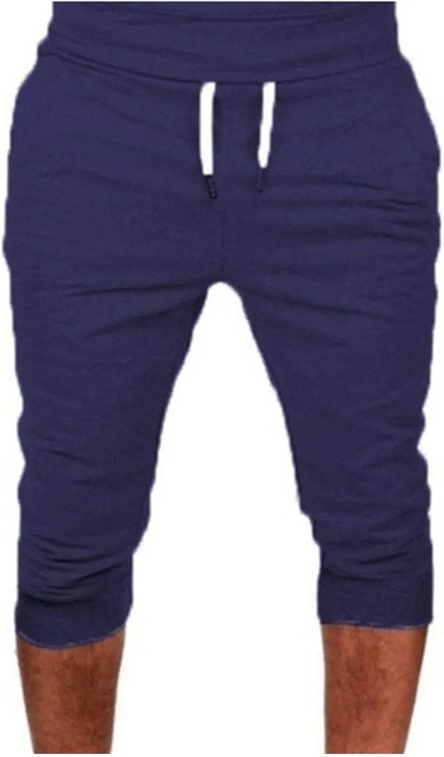 Mens Casual Capri Pants 3/4 Jogger Yoga Pants Solid Color Cropped Trousers Elastic Waist Drawstring Sweatpants Sports