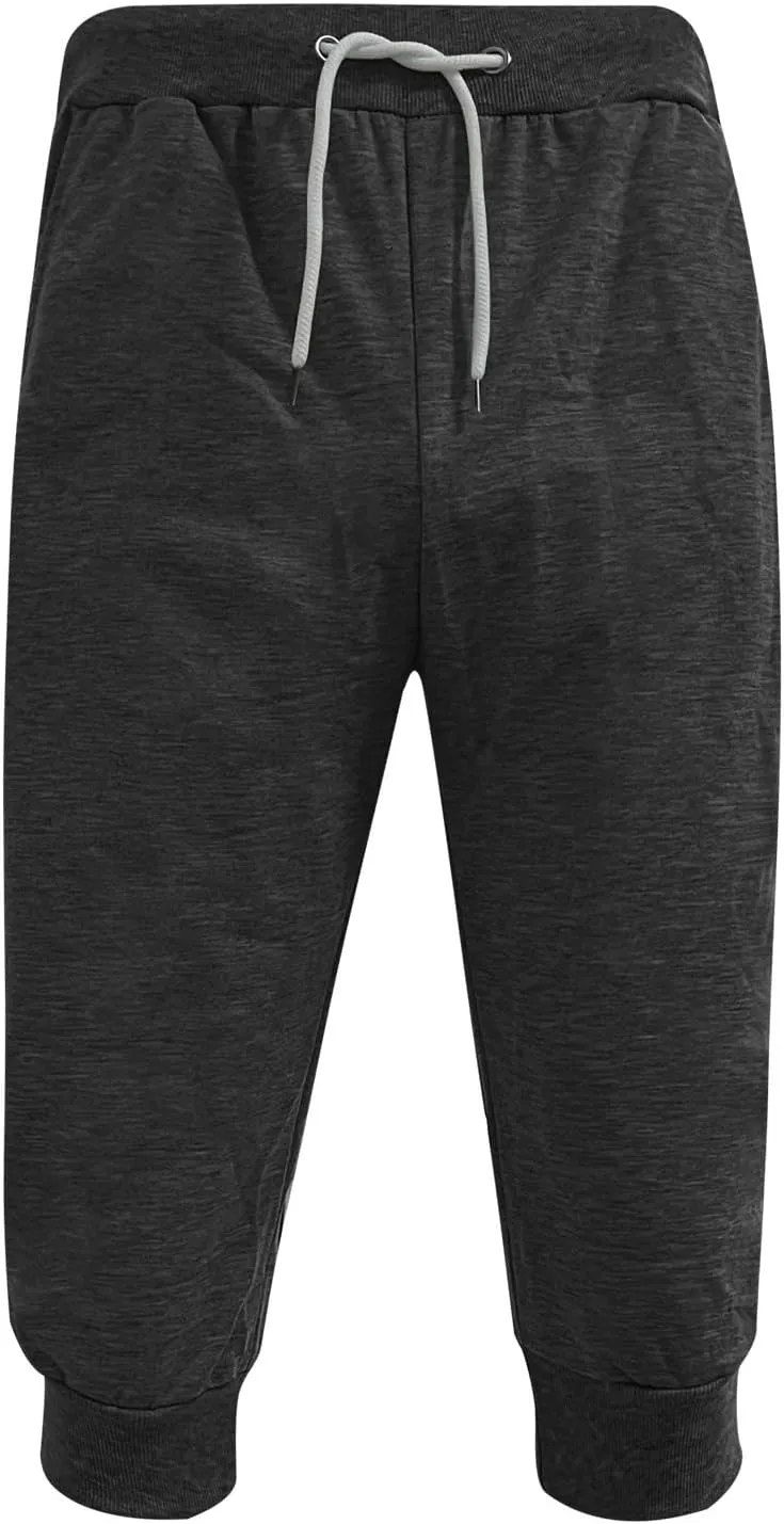 Mens Casual Capri Pants 3/4 Jogger Yoga Pants Solid Color Cropped Trousers Elastic Waist Drawstring Sweatpants Sports