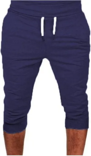 Mens Casual Capri Pants 3/4 Jogger Yoga Pants Solid Color Cropped Trousers Elastic Waist Drawstring Sweatpants Sports