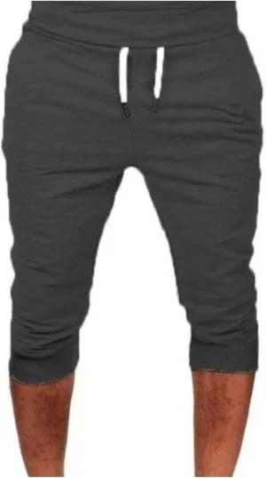 Mens Casual Capri Pants 3/4 Jogger Yoga Pants Solid Color Cropped Trousers Elastic Waist Drawstring Sweatpants Sports