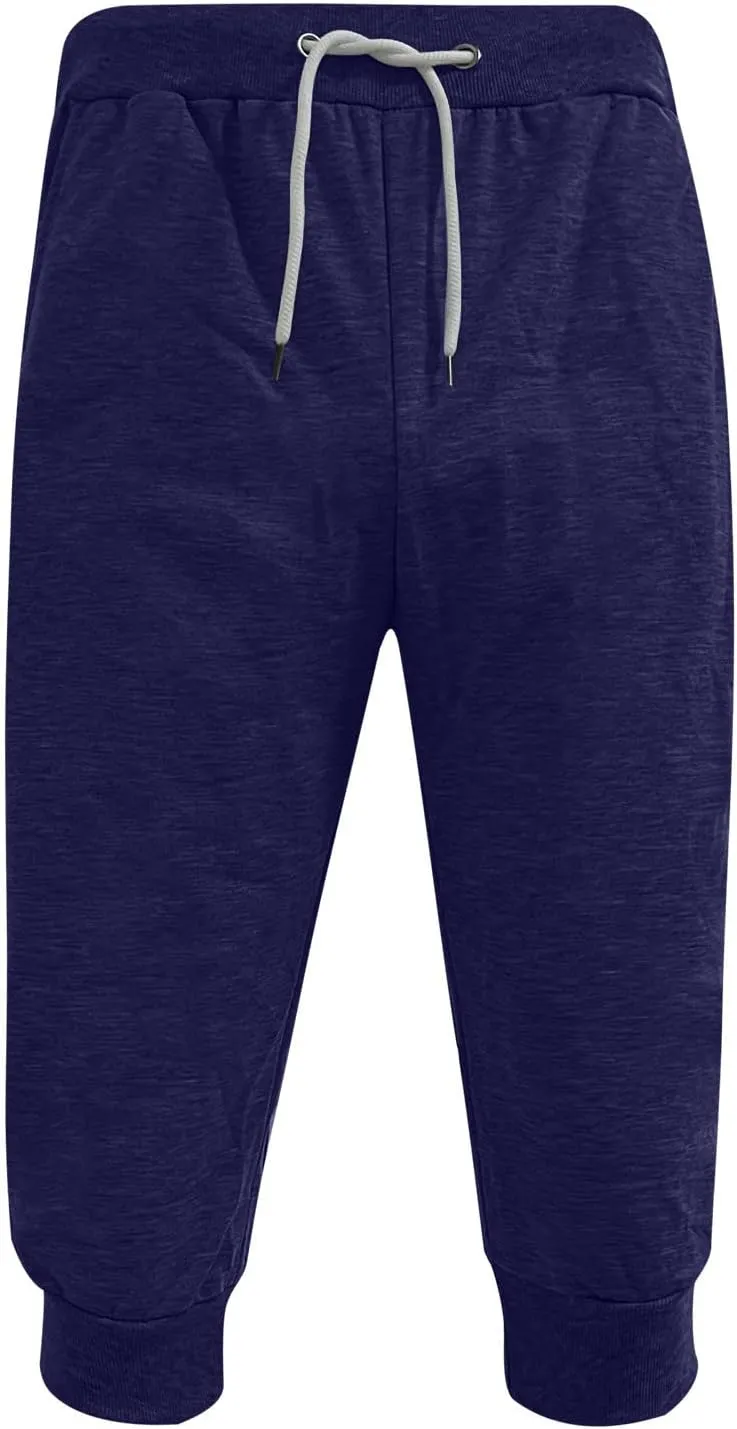 Mens Casual Capri Pants 3/4 Jogger Yoga Pants Solid Color Cropped Trousers Elastic Waist Drawstring Sweatpants Sports