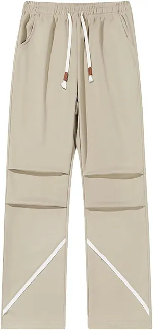 Mens Casual Cargo Pants Elastic Waist Drawstring Straight Legs Fall Sweatpants Outdoor Sports Trousers with Pockets