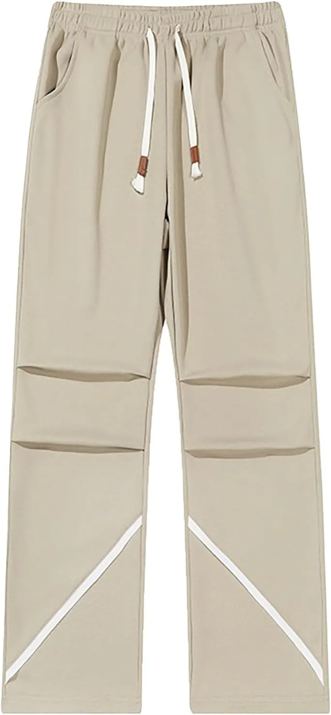 Mens Casual Cargo Pants Elastic Waist Drawstring Straight Legs Fall Sweatpants Outdoor Sports Trousers with Pockets
