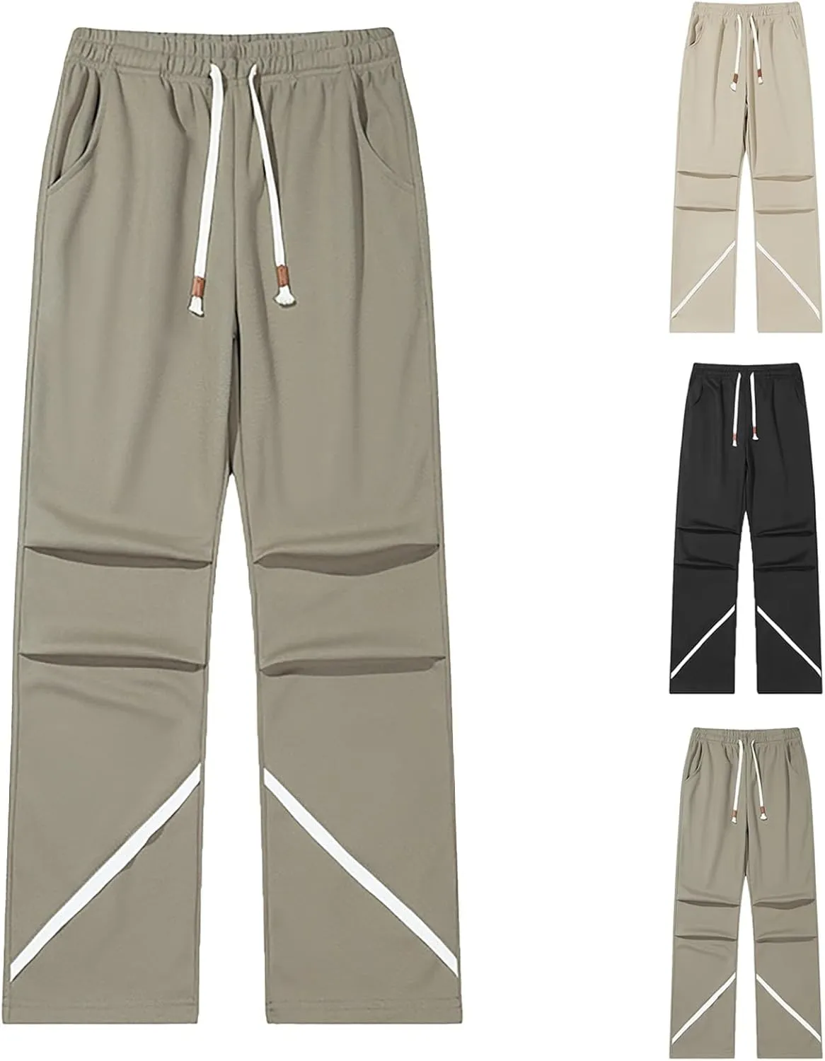 Mens Casual Cargo Pants Elastic Waist Drawstring Straight Legs Fall Sweatpants Outdoor Sports Trousers with Pockets