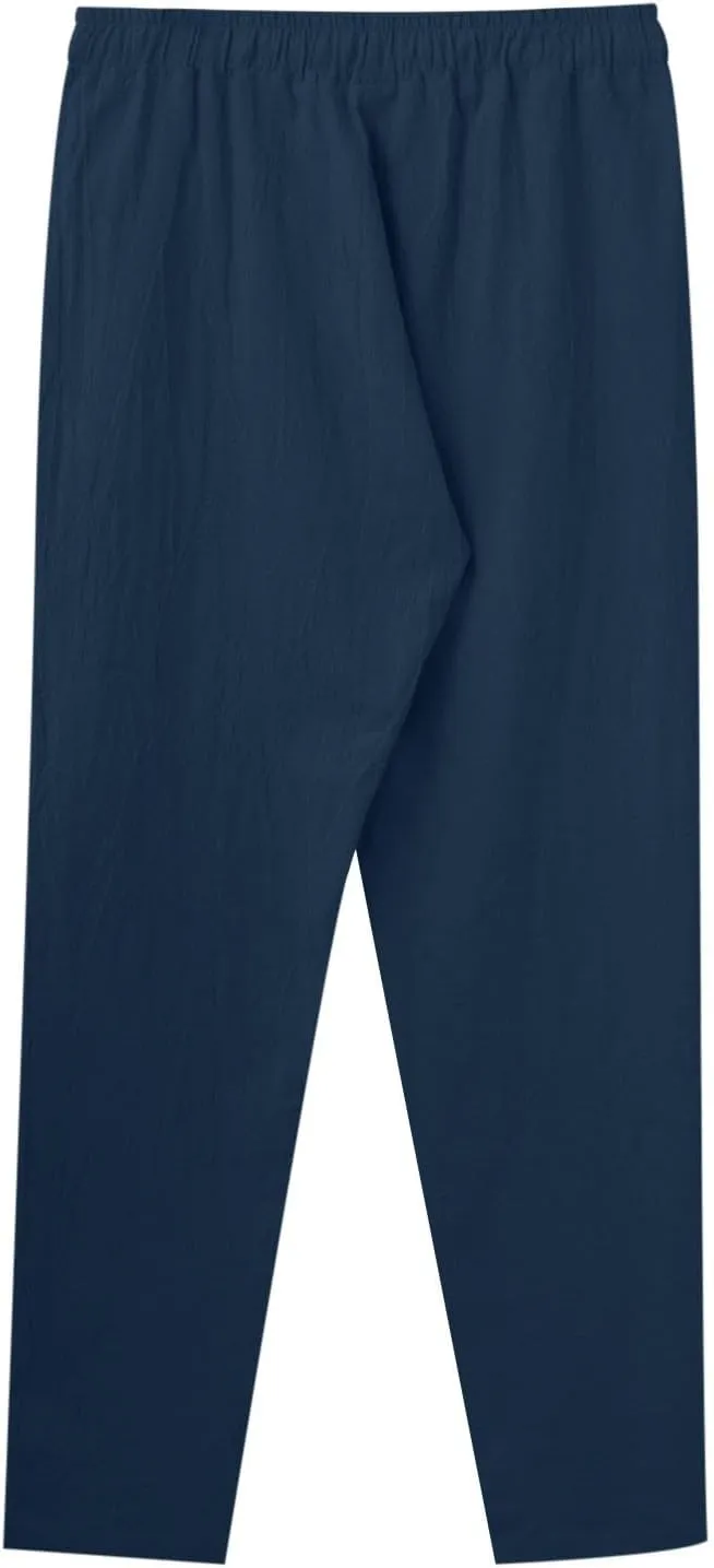Mens Casual Cotton Pants Solid Color Yoga Beach Pants Lounge Joggers Workout Sport Pants Trousers with Pocket