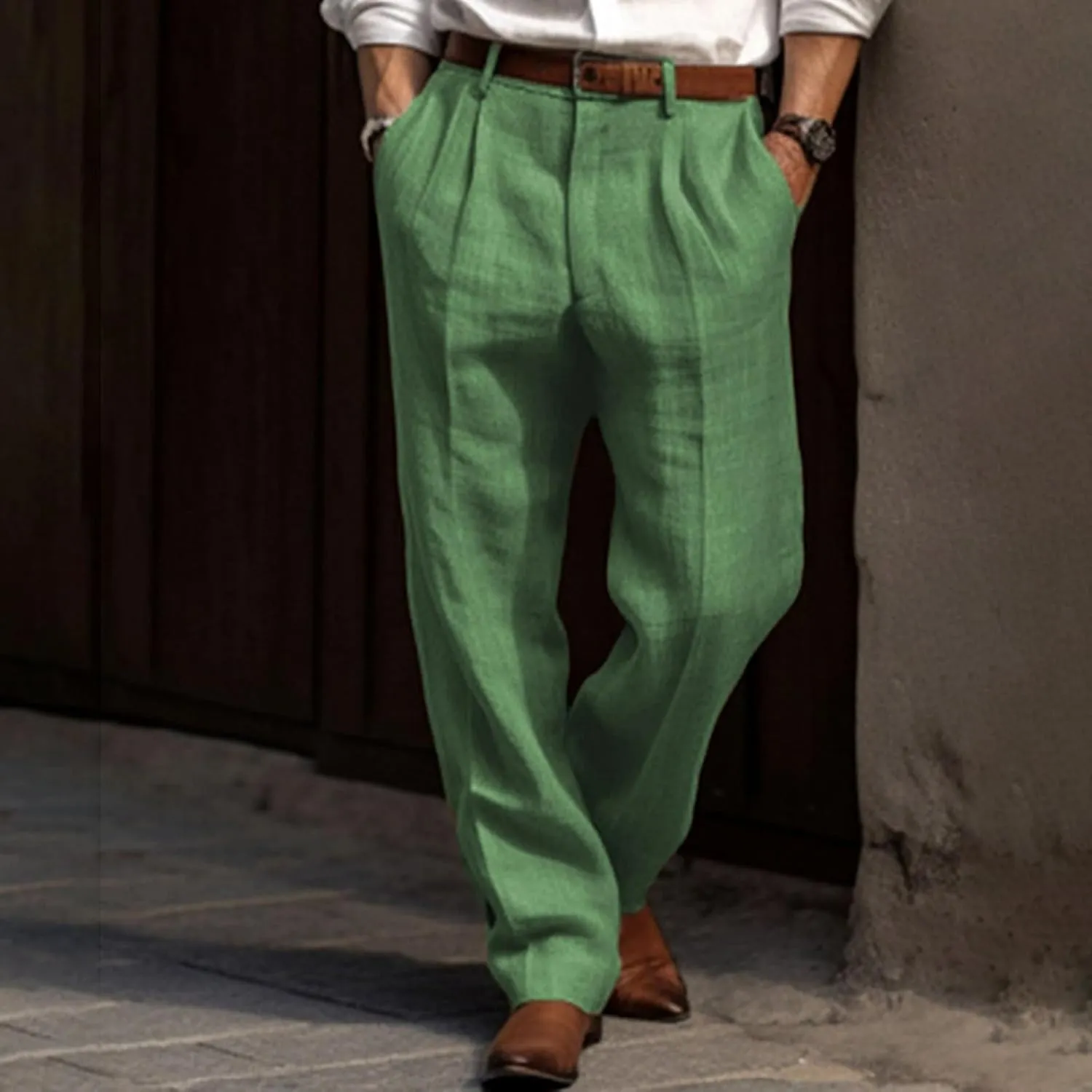 Men's Casual Fashion Pants Lightweight Linen Pants Drawstring Elastic Waist Bagger Trousers Outdoor Streetwear