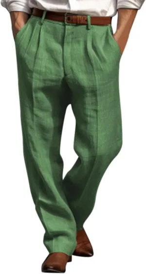 Men's Casual Fashion Pants Lightweight Linen Pants Drawstring Elastic Waist Bagger Trousers Outdoor Streetwear