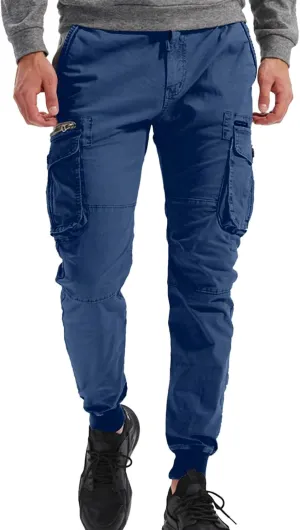 Mens Casual Joggers Cargo Pants Elastic Drawstring Chino Tactical Work Pants Outdoor Hiking Tapered Track Sweatpants