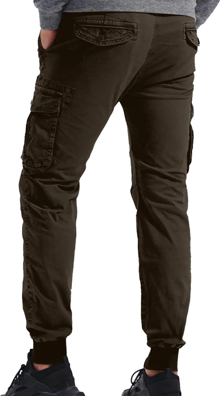 Mens Casual Joggers Cargo Pants Elastic Drawstring Chino Tactical Work Pants Outdoor Hiking Tapered Track Sweatpants