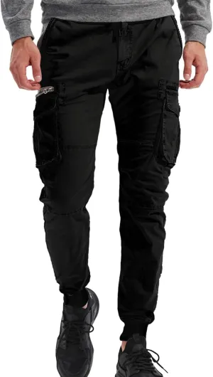 Mens Casual Joggers Cargo Pants Elastic Drawstring Chino Tactical Work Pants Outdoor Hiking Tapered Track Sweatpants