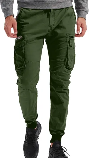 Mens Casual Joggers Cargo Pants Elastic Drawstring Chino Tactical Work Pants Outdoor Hiking Tapered Track Sweatpants
