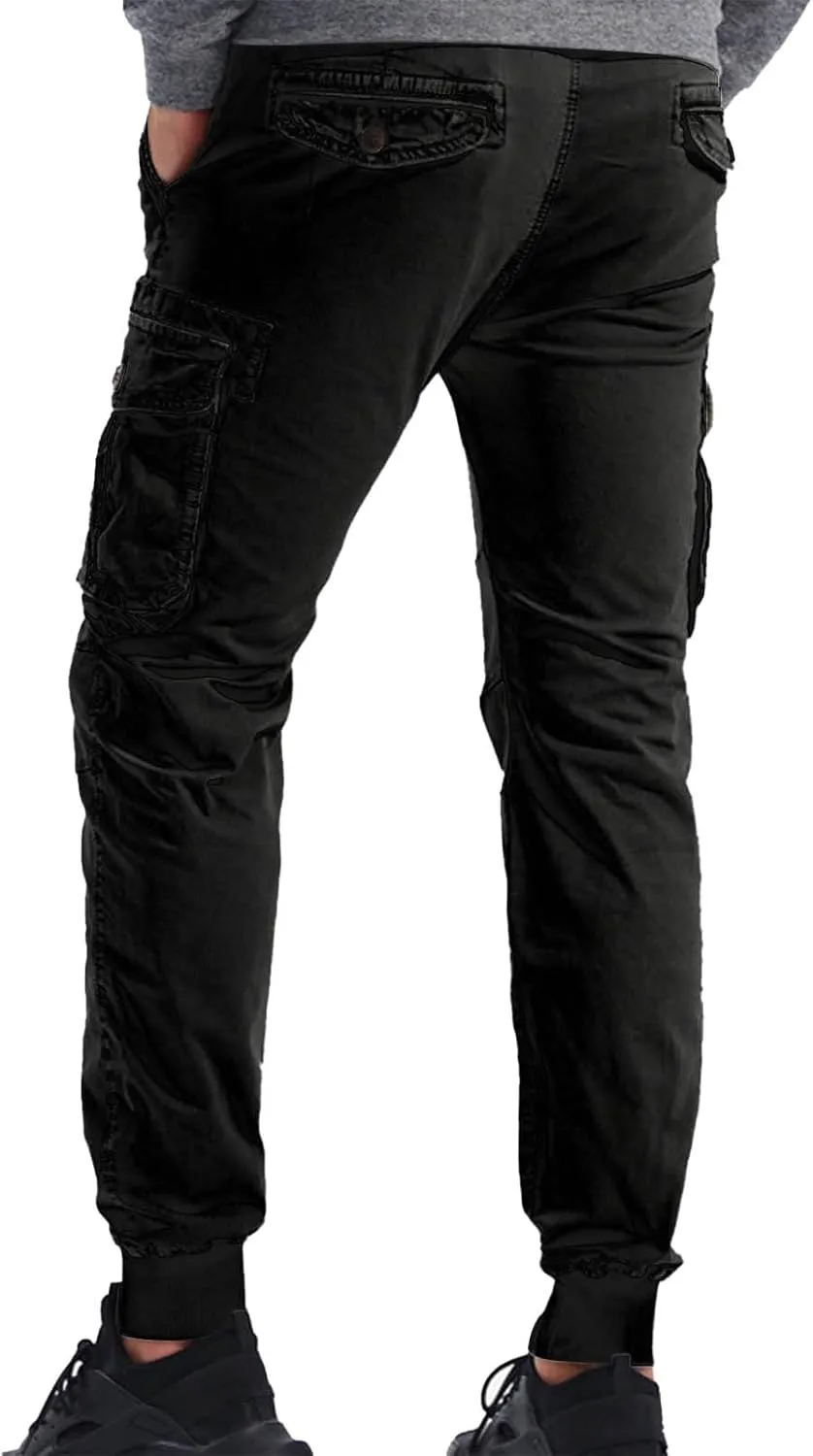 Mens Casual Joggers Cargo Pants Elastic Drawstring Chino Tactical Work Pants Outdoor Hiking Tapered Track Sweatpants