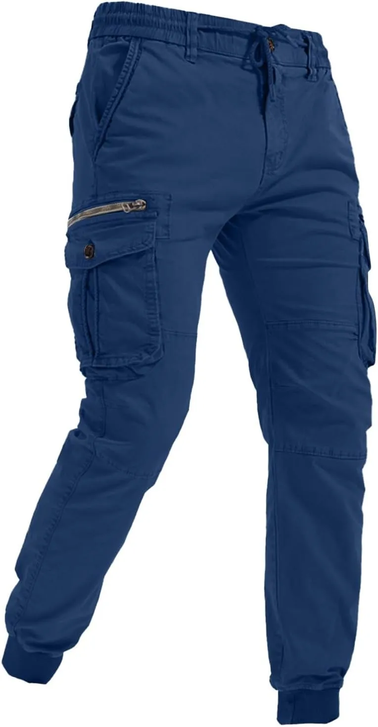 Mens Casual Joggers Cargo Pants Elastic Drawstring Chino Tactical Work Pants Outdoor Hiking Tapered Track Sweatpants