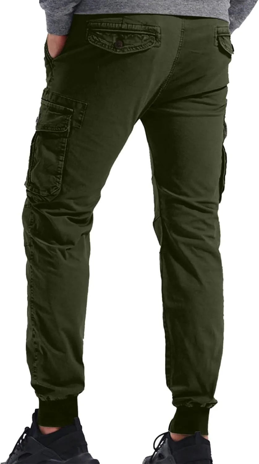 Mens Casual Joggers Cargo Pants Elastic Drawstring Chino Tactical Work Pants Outdoor Hiking Tapered Track Sweatpants
