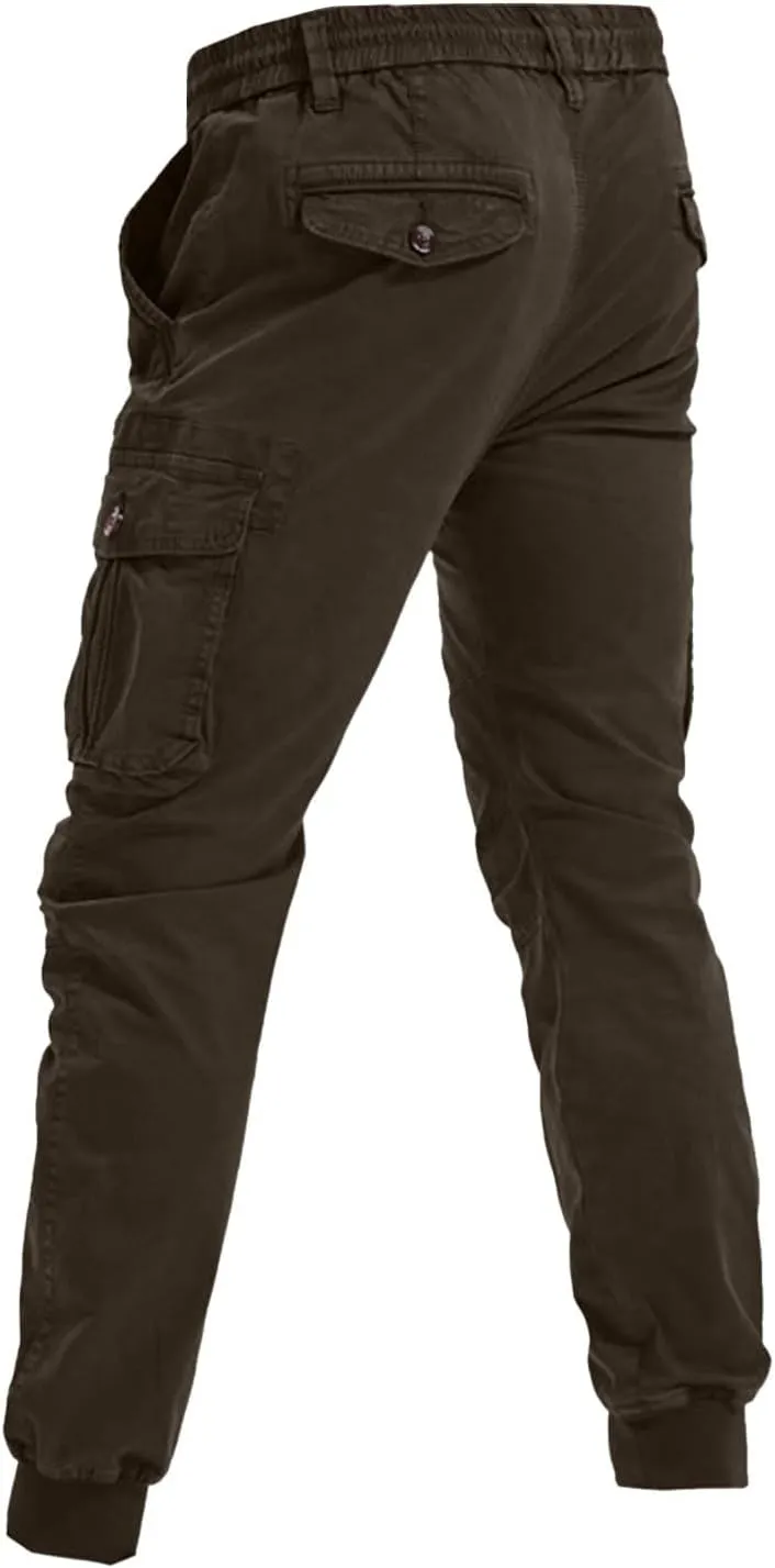 Mens Casual Joggers Cargo Pants Elastic Drawstring Chino Tactical Work Pants Outdoor Hiking Tapered Track Sweatpants