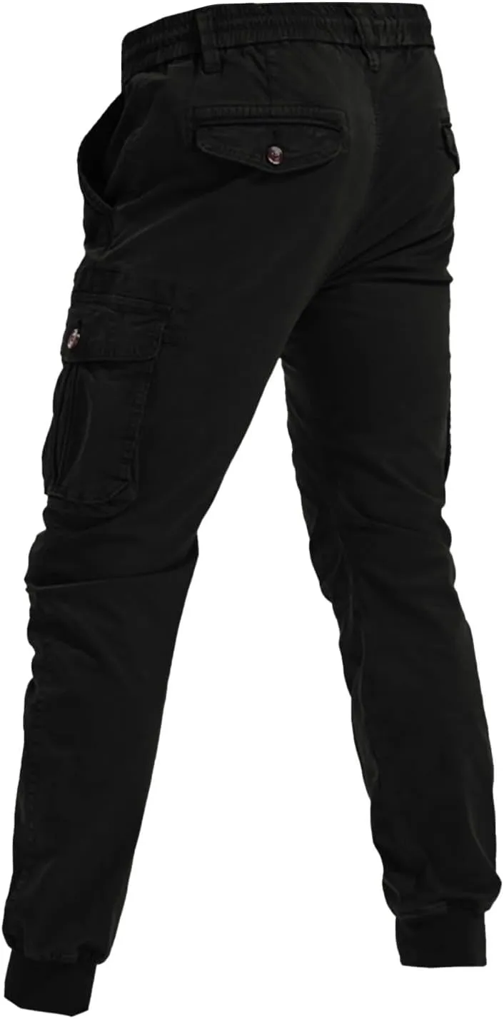Mens Casual Joggers Cargo Pants Elastic Drawstring Chino Tactical Work Pants Outdoor Hiking Tapered Track Sweatpants