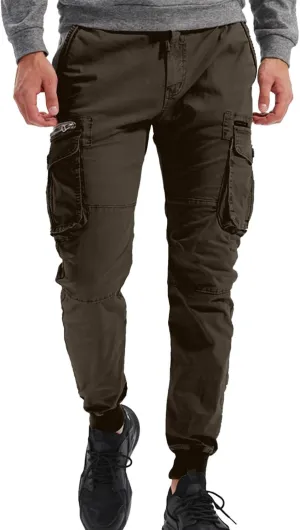 Mens Casual Joggers Cargo Pants Elastic Drawstring Chino Tactical Work Pants Outdoor Hiking Tapered Track Sweatpants
