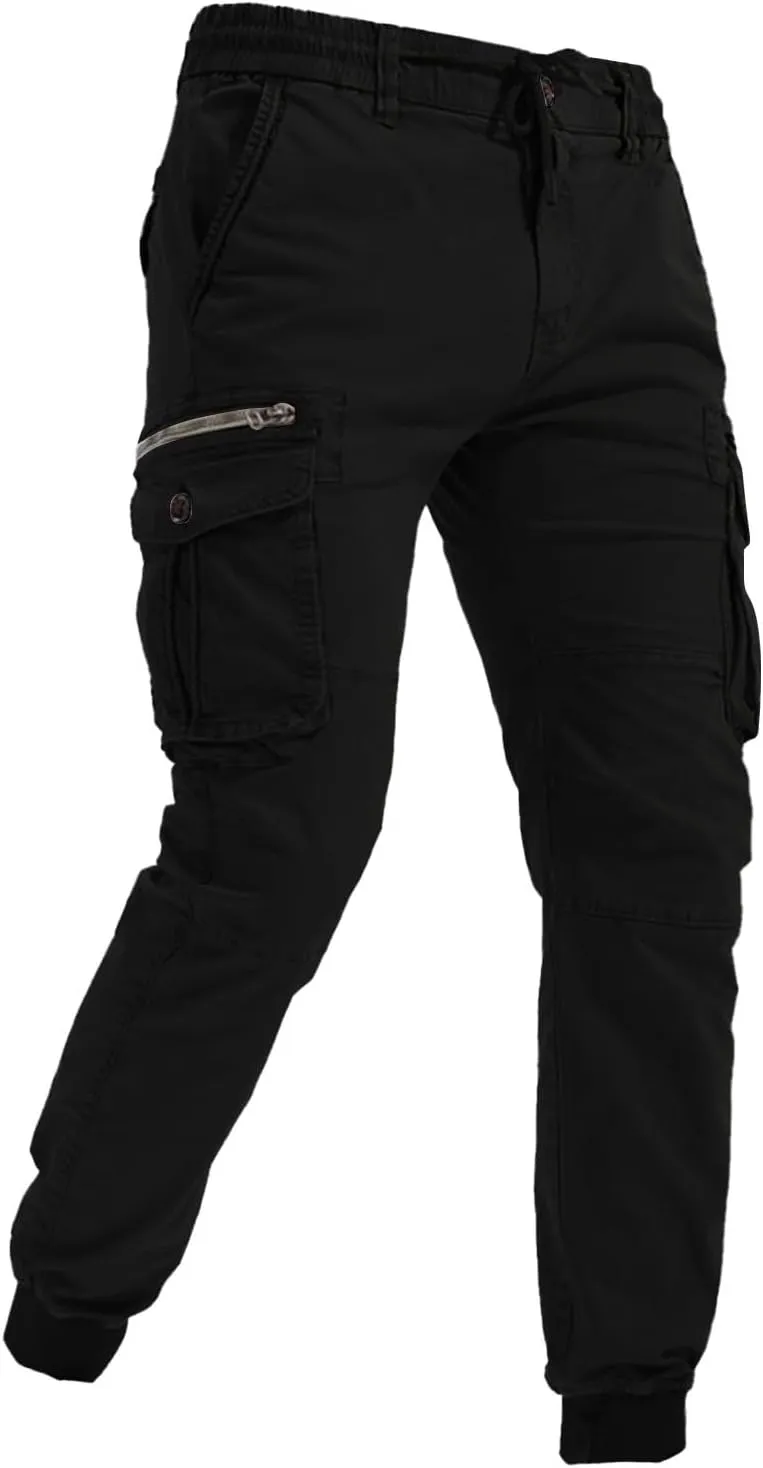 Mens Casual Joggers Cargo Pants Elastic Drawstring Chino Tactical Work Pants Outdoor Hiking Tapered Track Sweatpants