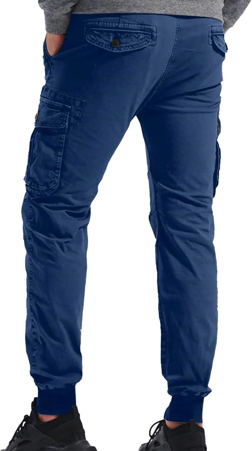Mens Casual Joggers Cargo Pants Elastic Drawstring Chino Tactical Work Pants Outdoor Hiking Tapered Track Sweatpants