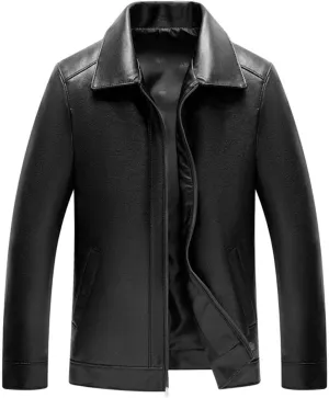 Mens Casual Lapel Collar Slim Fit Faux Leather PU Jacket Classic Solid Biker Motorcycle Jackets Trendy Bomber Coats