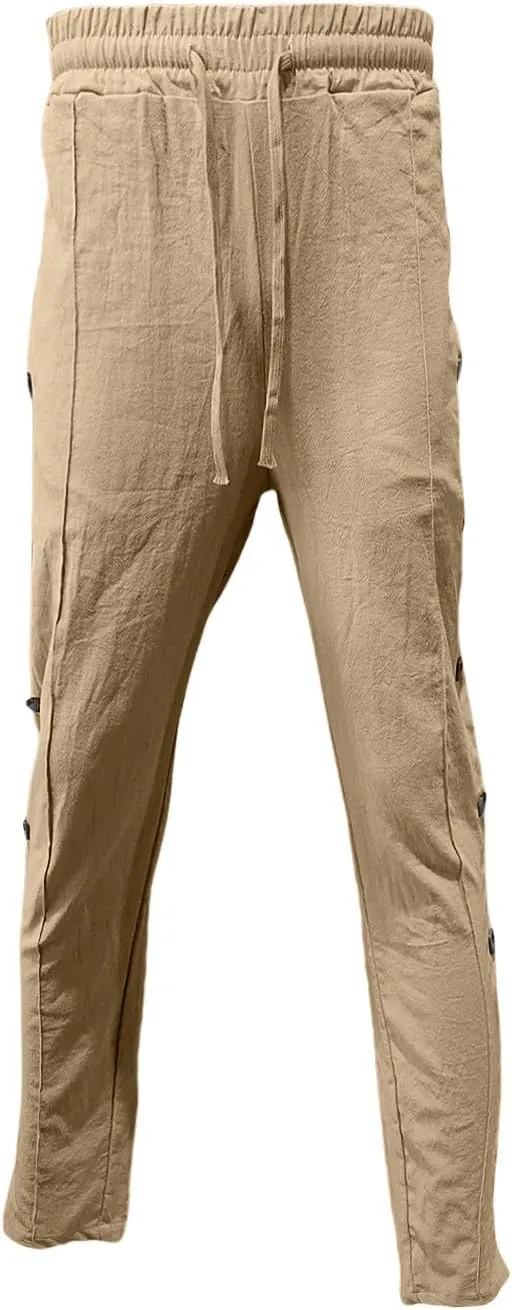 Mens Casual Linen Pants Lightweight Elastic Waist Beach Vacation Yoga Pants Solid Straight Slacks Drawstring Trouser