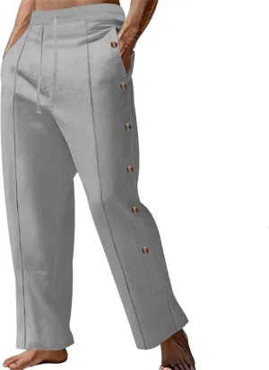 Mens Casual Linen Pants Lightweight Elastic Waist Beach Vacation Yoga Pants Solid Straight Slacks Drawstring Trouser