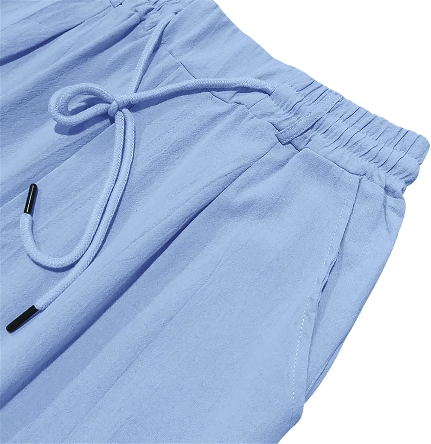 Mens Casual Linen Pants Lightweight Elastic Waist Vacation Yoga Pant Straight-Legs Beach Slacks Drawstring Trouser