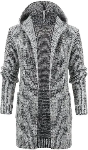 Mens Casual Long Open Front Cardigan Cable Ribbed Knitted Sweaters Trendy Lightweight Hooded Knitted Cardigans