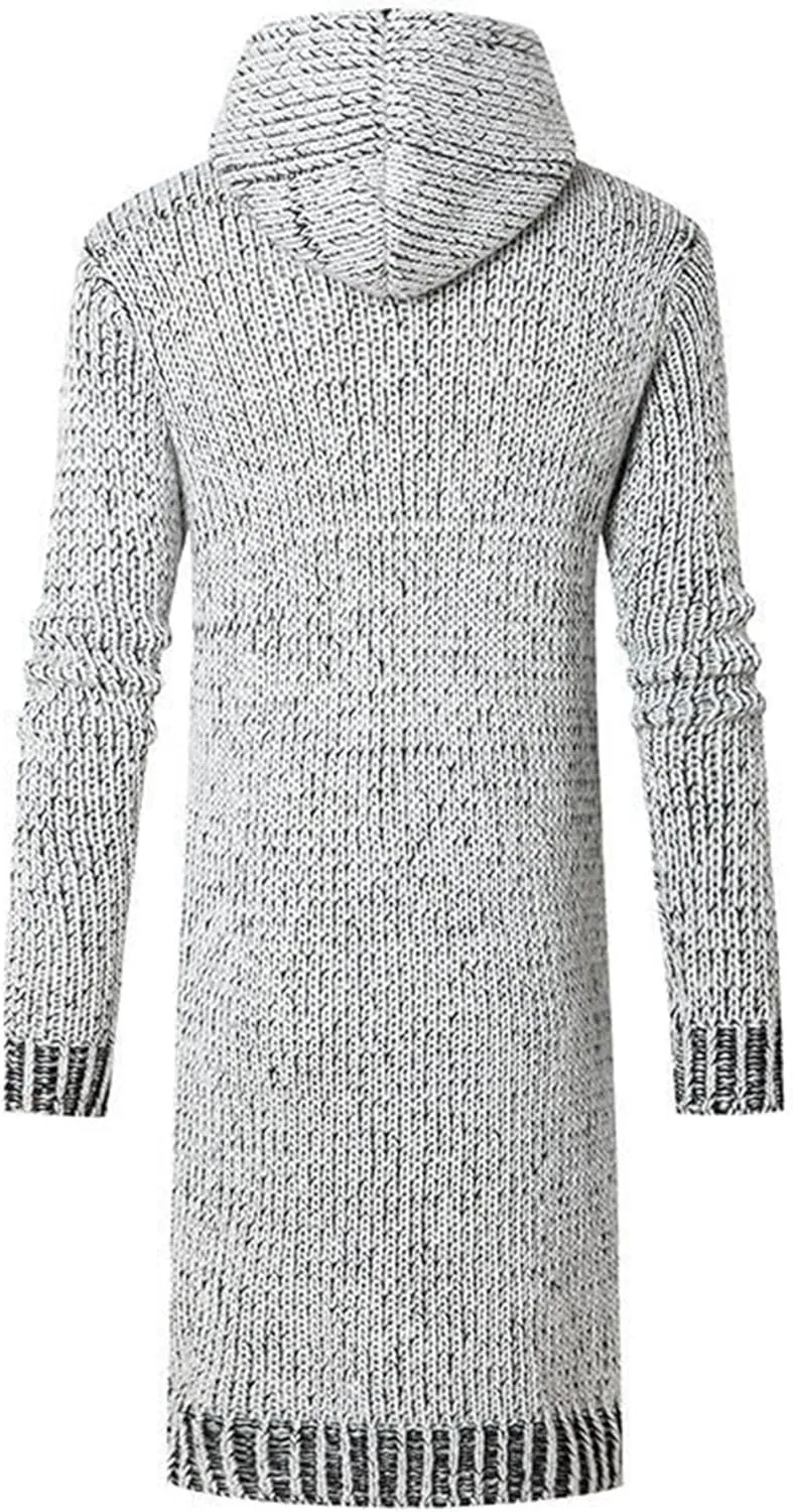 Mens Casual Long Open Front Cardigan Cable Ribbed Knitted Sweaters Trendy Lightweight Hooded Knitted Cardigans