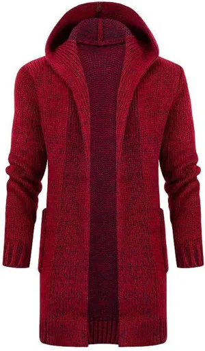 Mens Casual Long Open Front Cardigan Cable Ribbed Knitted Sweaters Trendy Lightweight Hooded Knitted Cardigans