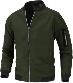 Mens Casual Open Front Bomber Jacket Coat Fall Winter Full Zip Windbreaker Outdoor Leisure Long Sleeve Outwear