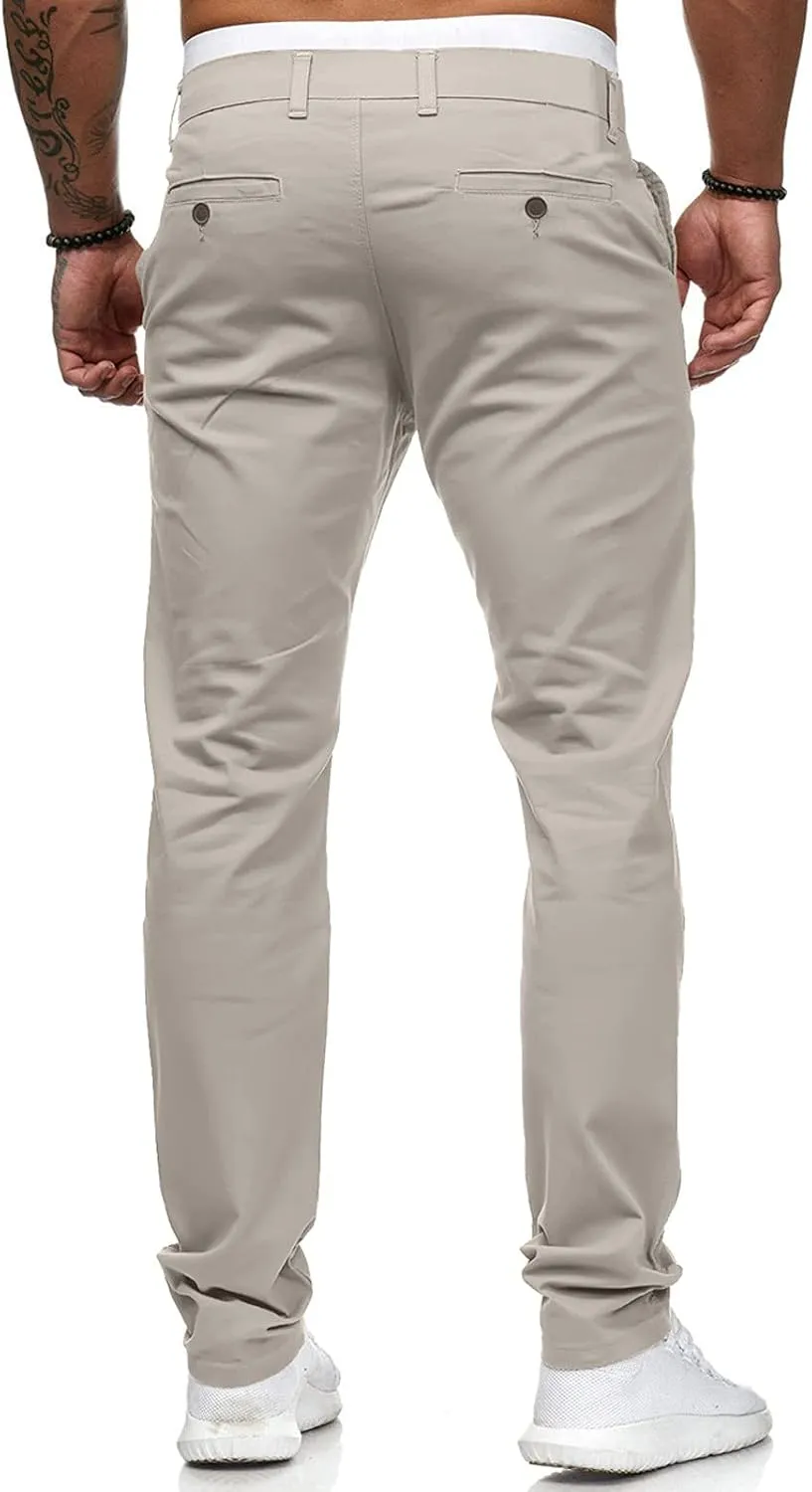 Mens Casual Outdoor Pants Lightweight Cotton Twill Elastic Waist Tapered Joggers Chino Pants with Pockets