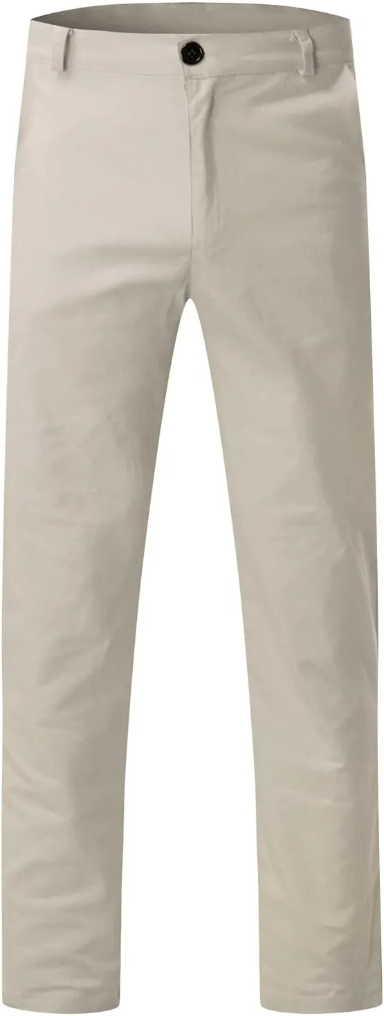 Mens Casual Outdoor Pants Lightweight Cotton Twill Elastic Waist Tapered Joggers Chino Pants with Pockets