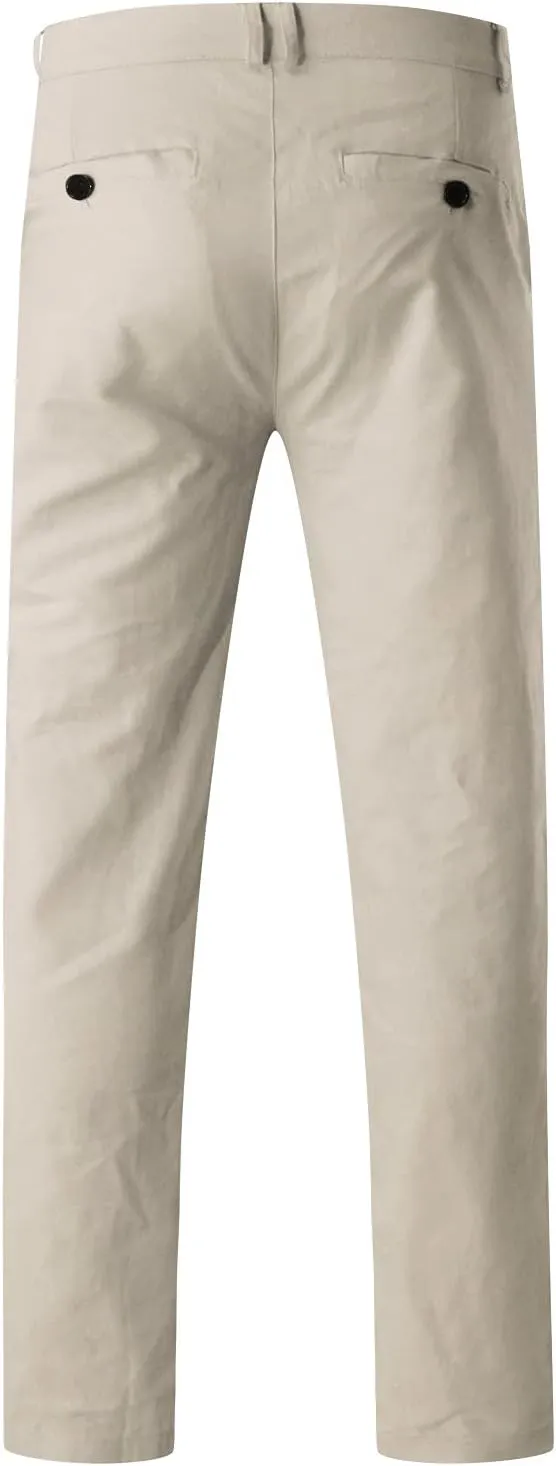 Mens Casual Outdoor Pants Lightweight Cotton Twill Elastic Waist Tapered Joggers Chino Pants with Pockets