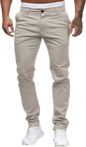 Mens Casual Outdoor Pants Lightweight Cotton Twill Elastic Waist Tapered Joggers Chino Pants with Pockets