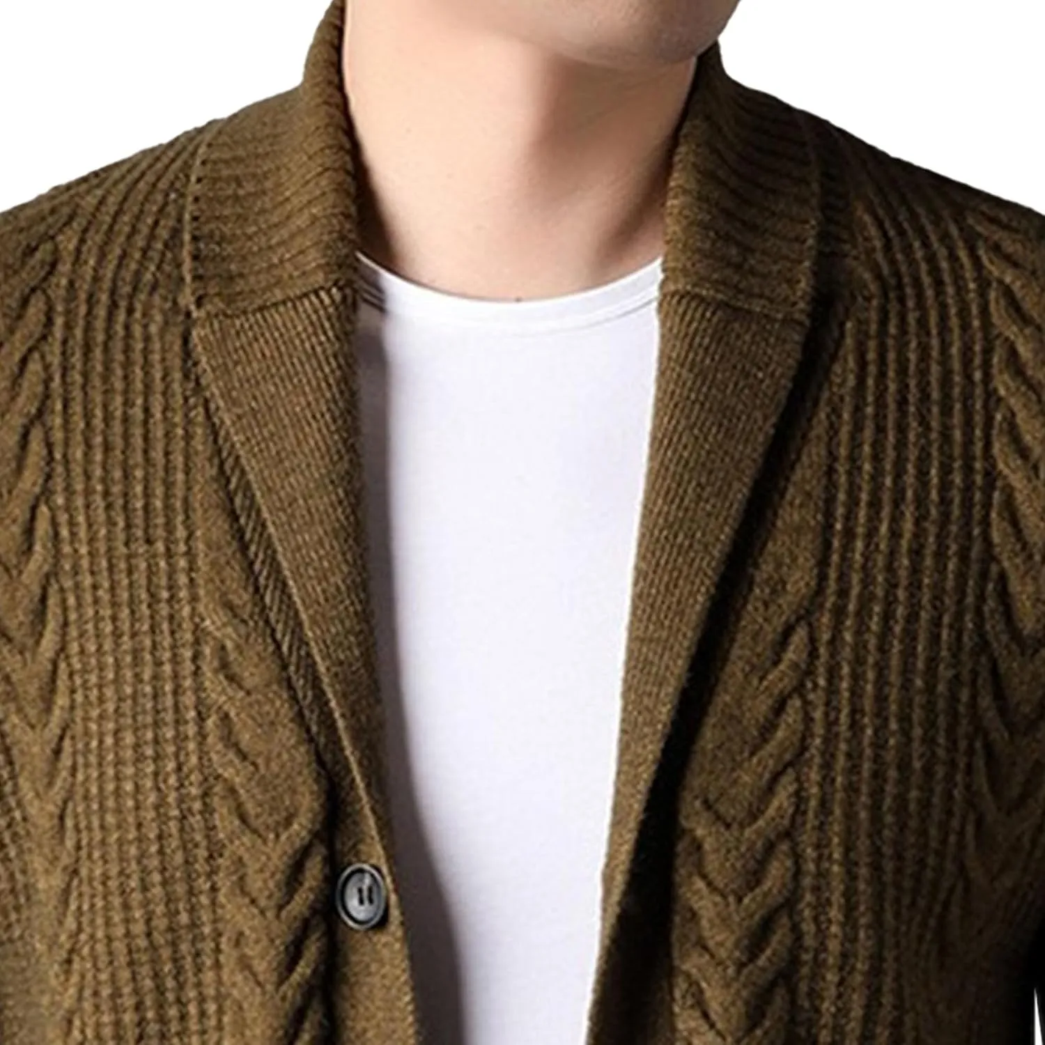 Men's Casual Rib Stand Collar Cardigan Shawl Collar Chunky Open Sweater Cable Knitted Button Down Sweaters