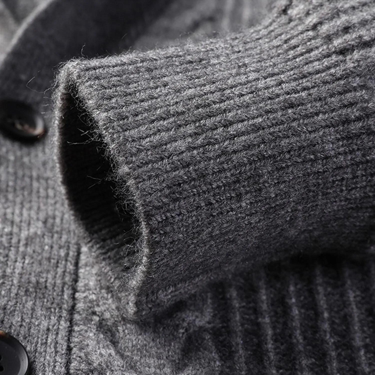 Men's Casual Rib Stand Collar Cardigan Shawl Collar Chunky Open Sweater Cable Knitted Button Down Sweaters