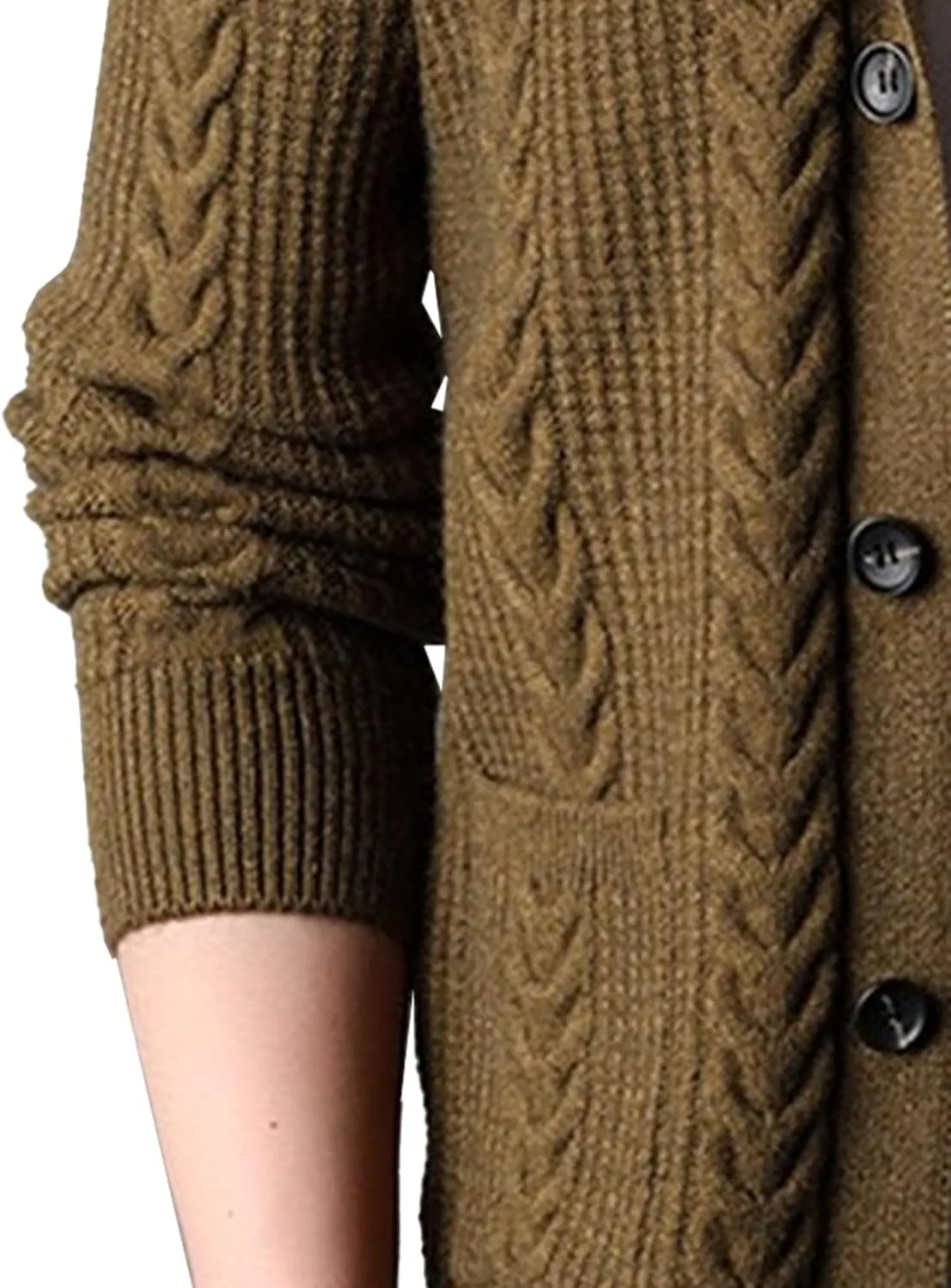 Men's Casual Rib Stand Collar Cardigan Shawl Collar Chunky Open Sweater Cable Knitted Button Down Sweaters