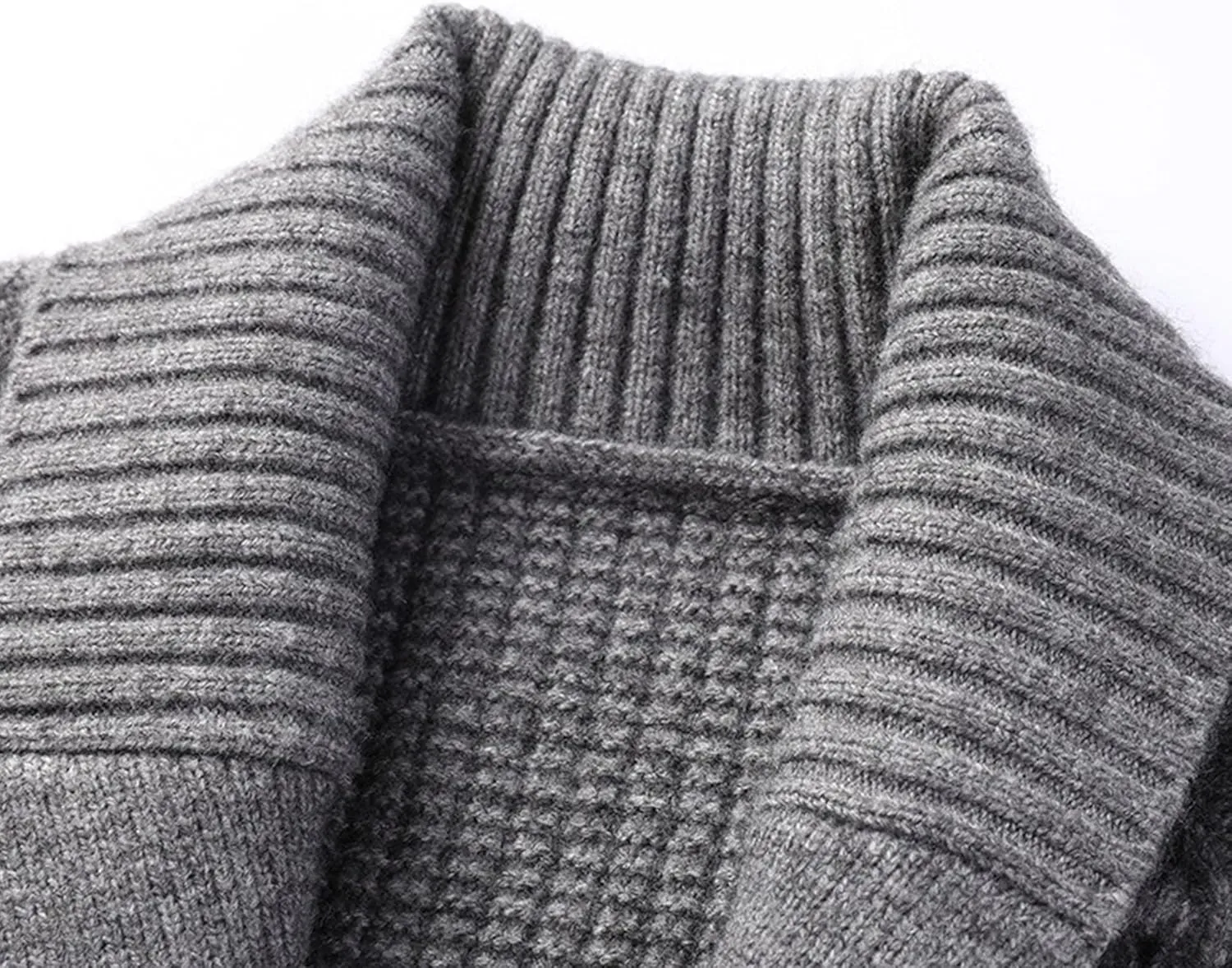 Men's Casual Rib Stand Collar Cardigan Shawl Collar Chunky Open Sweater Cable Knitted Button Down Sweaters