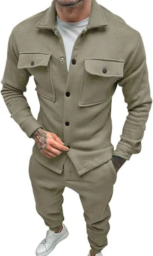 Men's Casual Tracksuit Athletic Sweatsuits Suit Roll Sleeve Shirt Pants Set Men's Tracksuit Sweatsuits 2 Piece Set