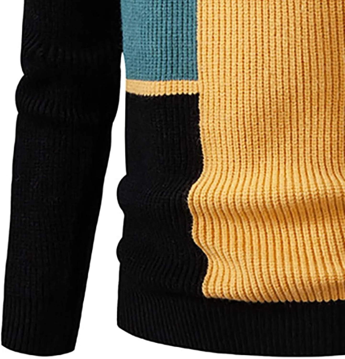 Mens Casual Turtleneck Sweaters Plus Size Trendy Colorblock Knitted Pullover Jumpers Fall Winter Warm Knitwear Tops